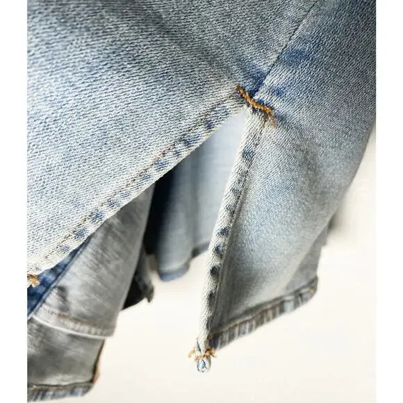 Chico's Womens Embroidered Floral Jean Jacket Shacket Stretch Welt/Chest Pockets